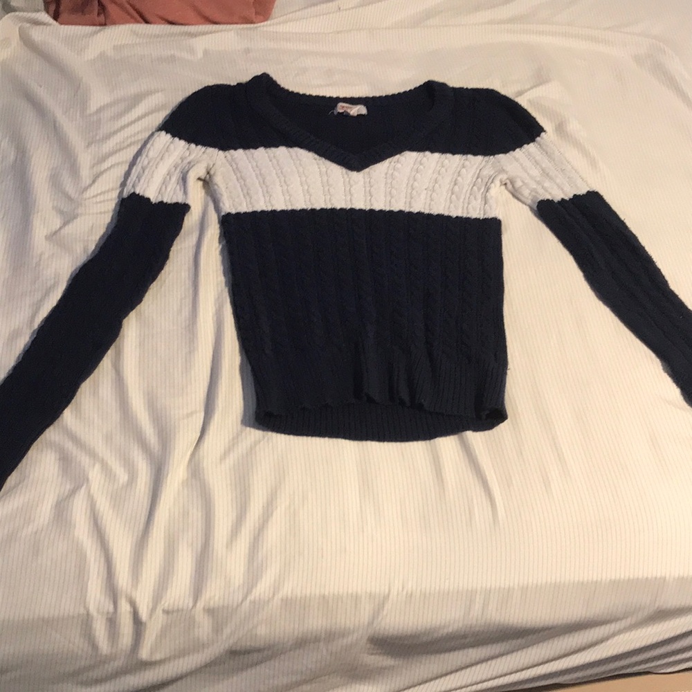 Navy blue and White Long sleve shirt/sweater